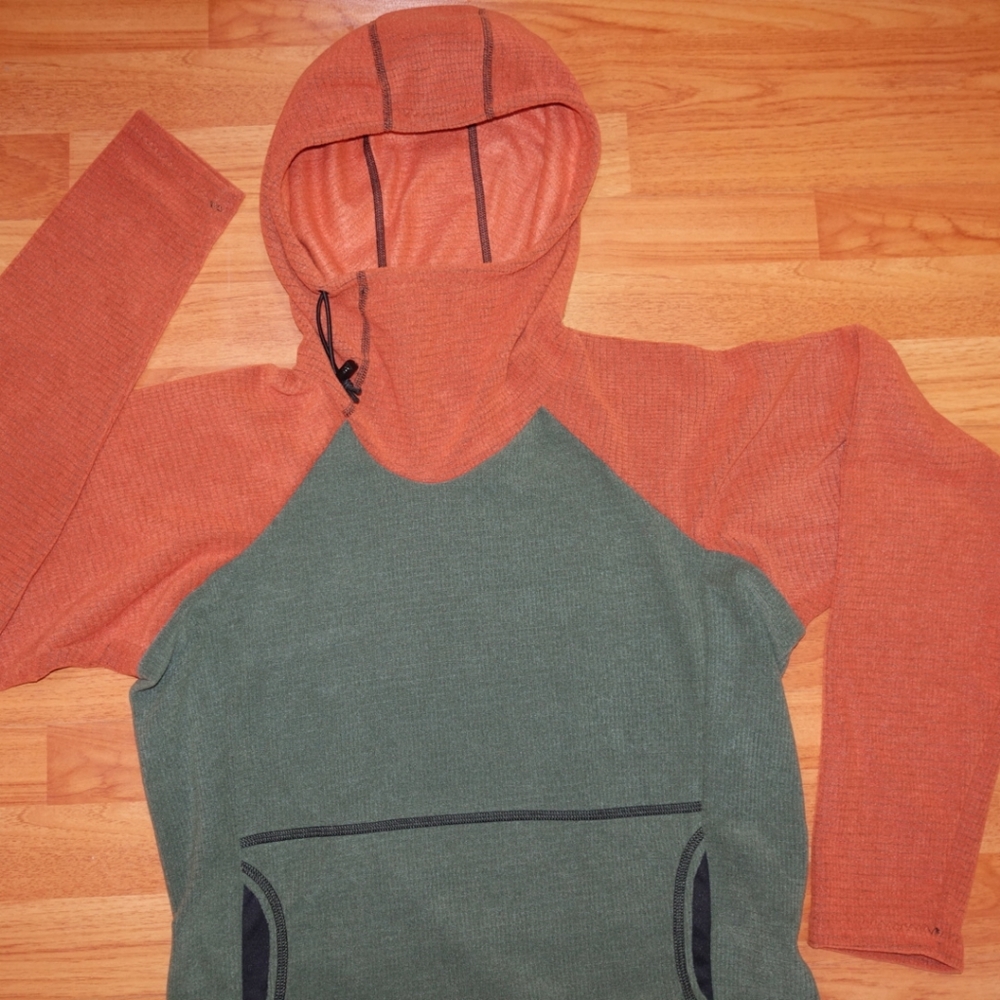 New Melanzana Micro Grid Hoodie Thyme Ochre Mens S